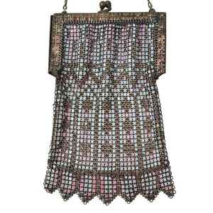 Whiting Davis Flapper Purse Chain Mail Metal Mesh‎ Pink Blue Handbag 1920s